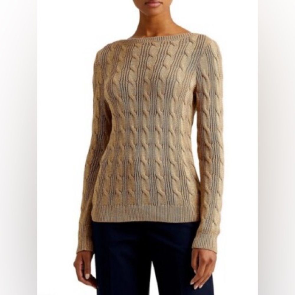 Lauren Ralph Lauren cable knit sweater in tan